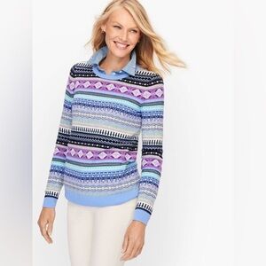 Talbots nylon lambs wool blend Cozy Fair Isle Pastel sweater, large petite.